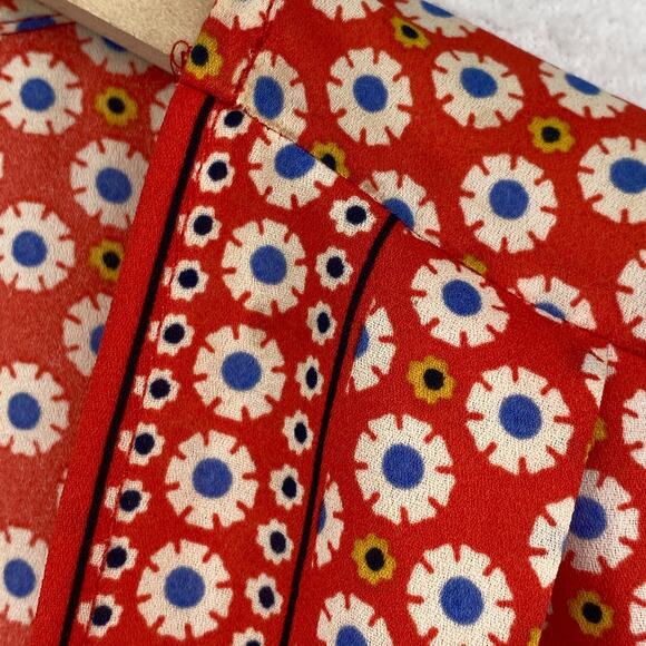 MAX STUDIO Top L Peasant Floral Print Blouse Smocked Tie Front 3/4 Sleeve Red - Picture 5 of 9